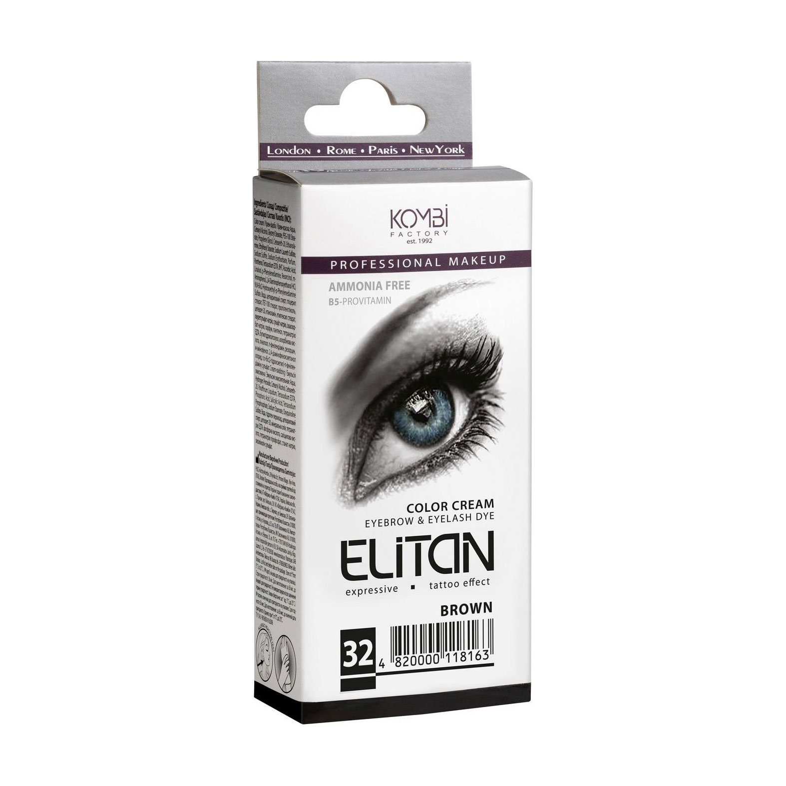 Крем-фарба для брів та вій Elitan Color Cream Eyebrow &amp; Eyelash Dye 32 Коричневий, 30 мл